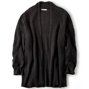 AE Long Waffle Knit Sweater Cardigan Charcoal Black L/XL